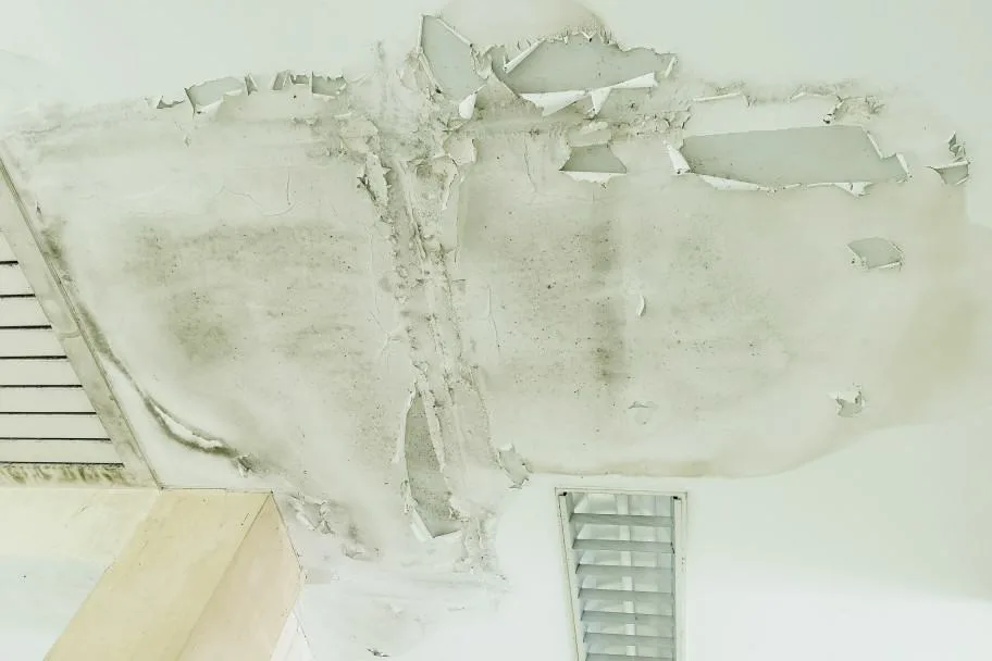 water damage before a temporary roof leak fix