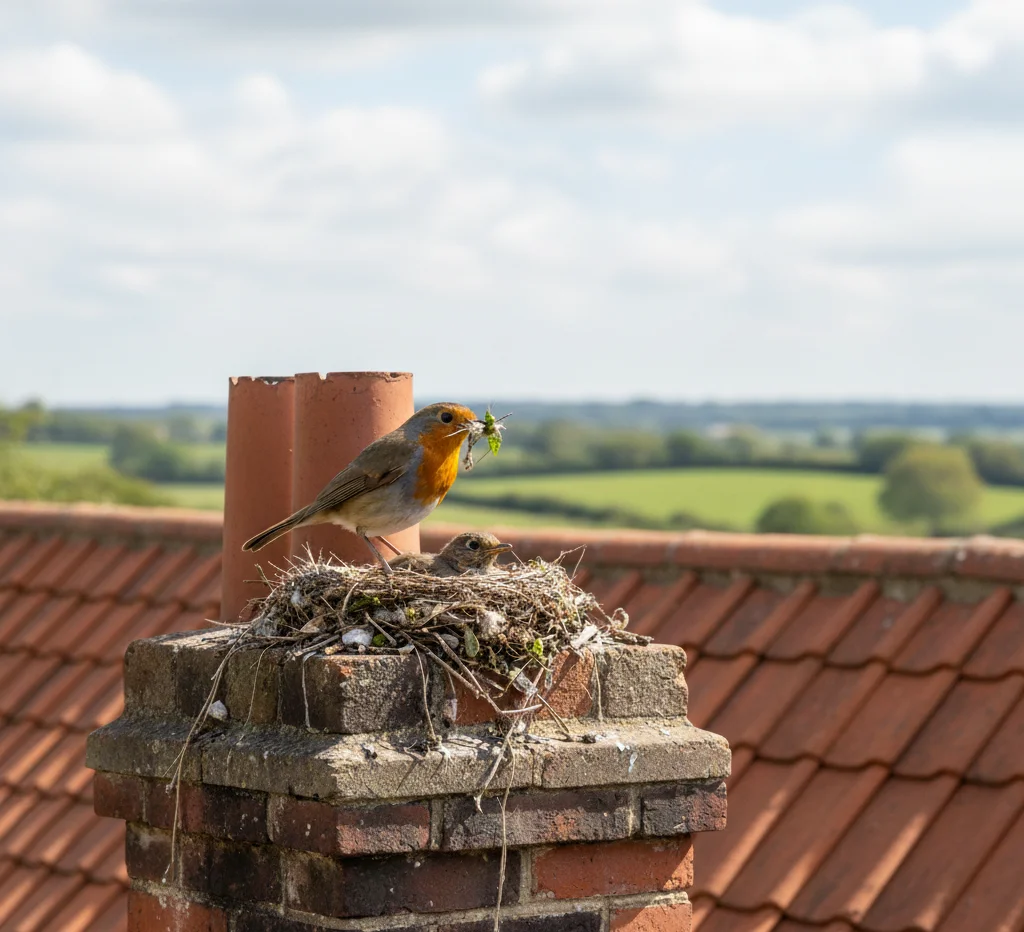 bird nesting in chimney space